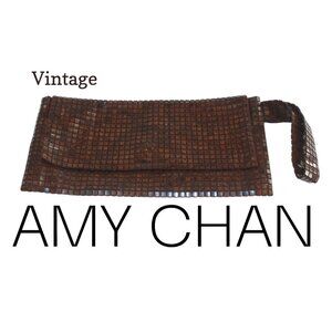 Amy Chan Vintage Purse Tortoise Shell Clutch with Wristlet Handle